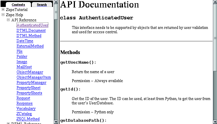 Dokumentation des Zope-APIs